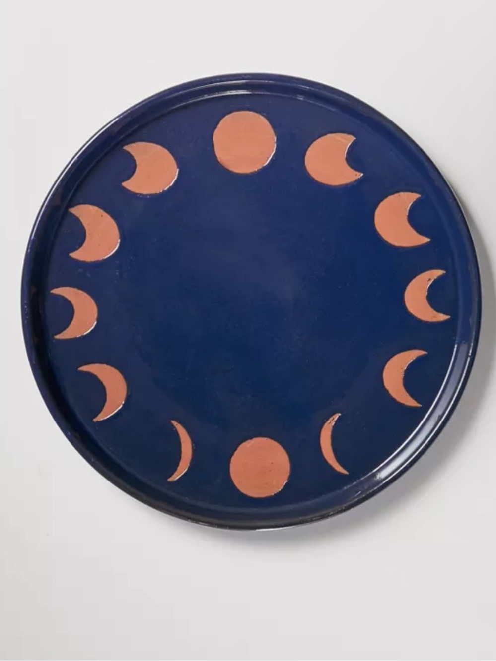 Urban outfitters moon phase dinner plate navy blue brown witchy whimsigoth EUC